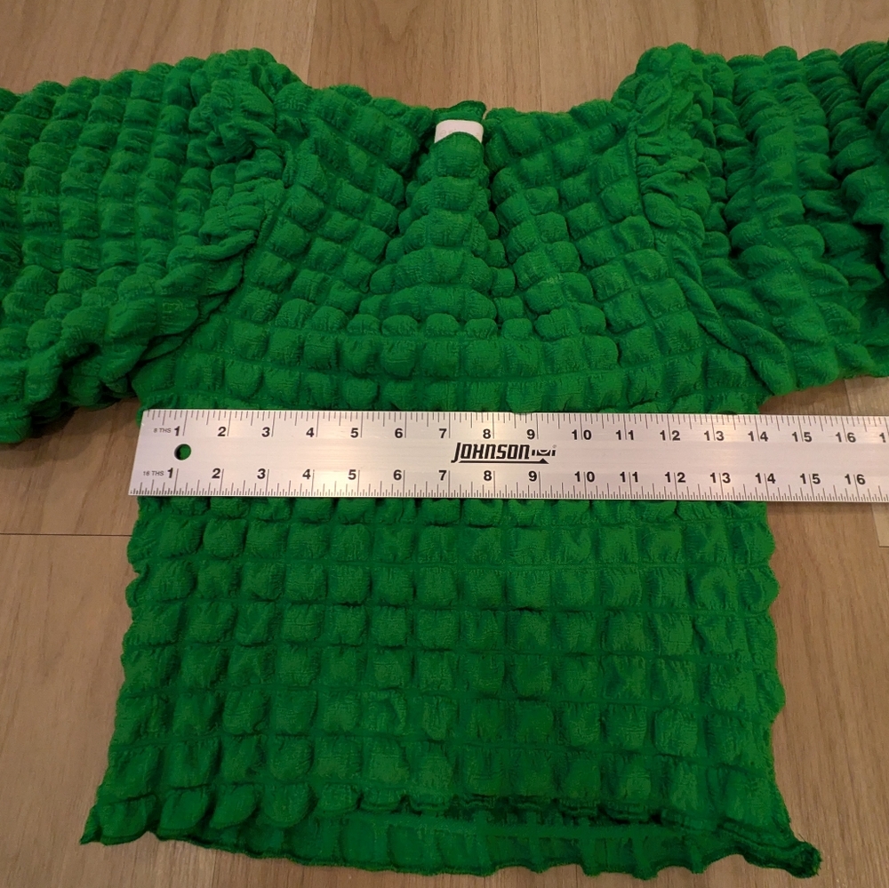 Anthropologie Eri + Ali Green Puff Sleeve And Puff Fabric Cropped Shirt Size XSP - Picture 4 of 7